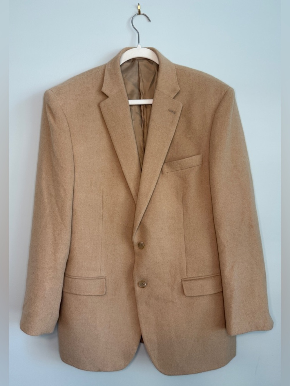 Ralph Lauren Suit Jacket 42L Beige Camel Hair Designer LRL 2 Button Blazer